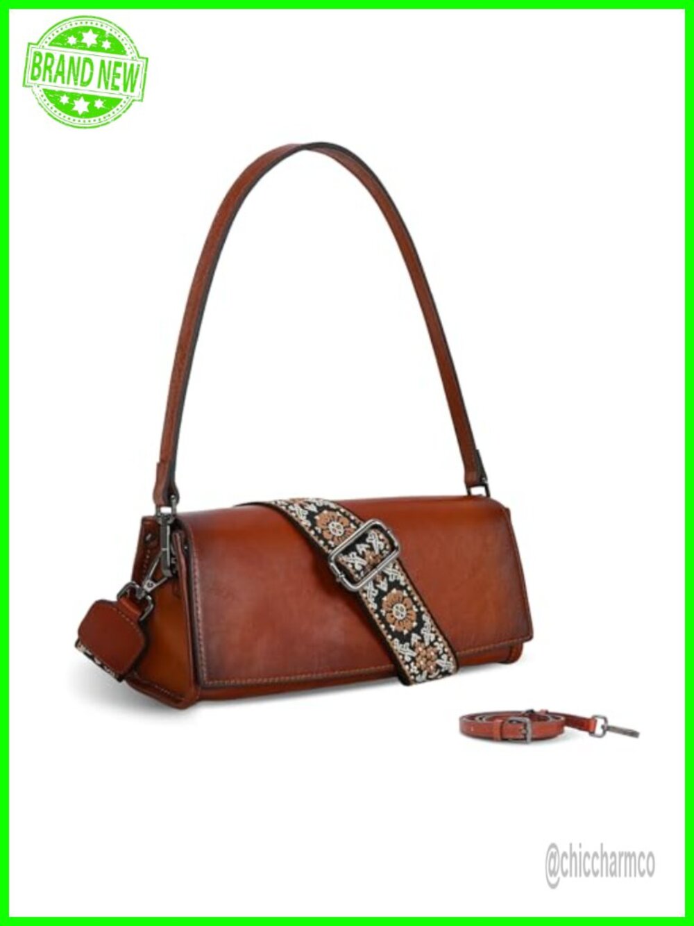 Genuine Leather Crossbody Bag with 3 Straps - Shoulder Handbag Purse